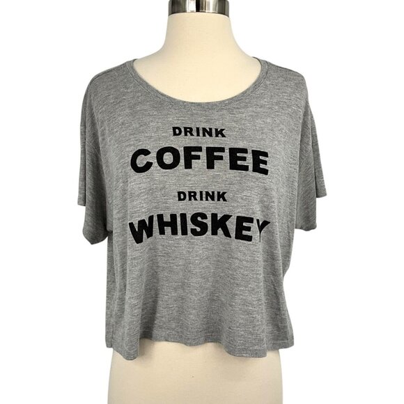 Iron and Resin Drink Coffee Drink Whiskey Crop Tee Top Gray Size S Short Sleeve - Picture 1 of 5